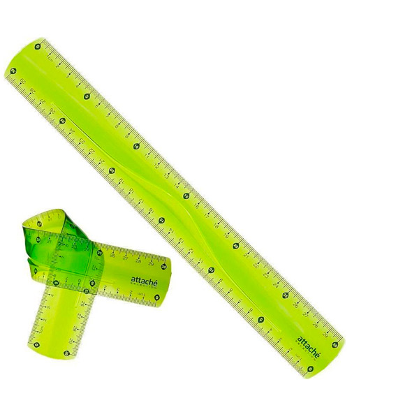 Линейка 30 см, пластик, Attache Selection, "Flexible", цвет зеленый, Китай