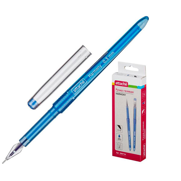 Ручка гелевая одноразовая Attache, "Harmony", цвет чернил синий, толщина линии письма 0,5 мм, Китай
