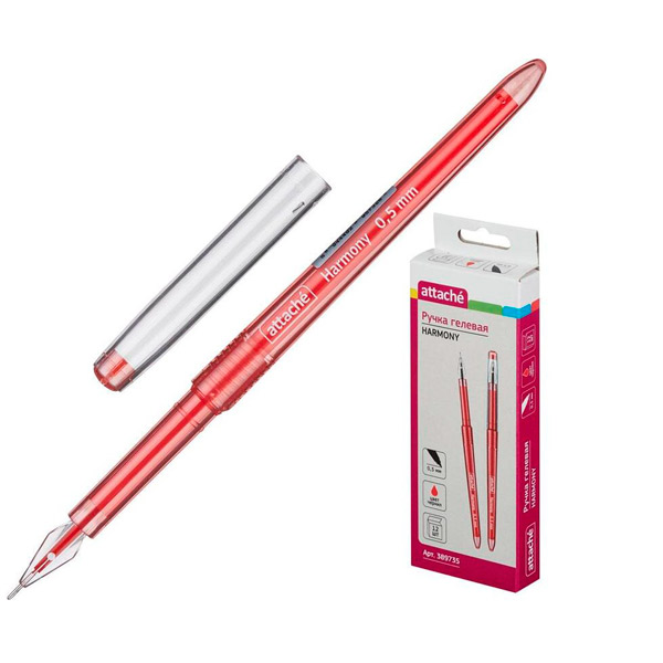 Ручка гелевая одноразовая Attache, "Harmony", цвет чернил красный, толщина линии письма 0,5 мм, Россия