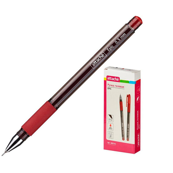 Ручка гелевая одноразовая Attache, "Epic", цвет чернил красный, толщина линии письма 0,5 мм, Китай