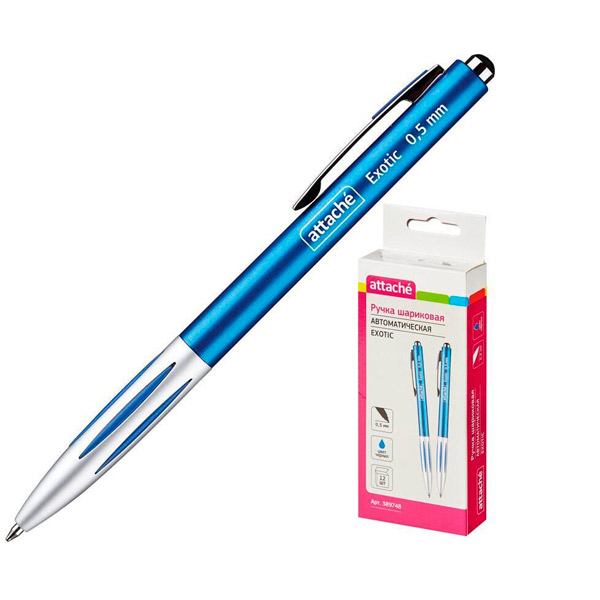 Ручка шариковая автоматическая Attache, цвет чернил синий, толщина линии письма 0,5 мм, синий, Китай