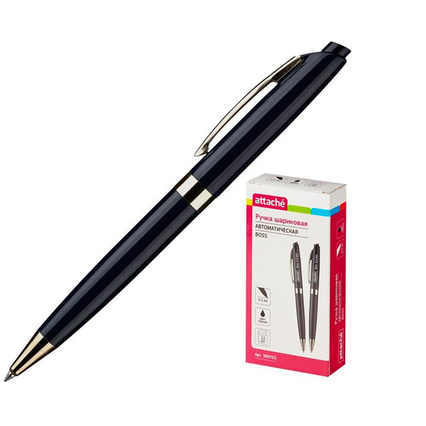 Ручка шариковая автоматическая Attache, цвет чернил черный, толщина линии письма 0,5 мм, черный, Китай