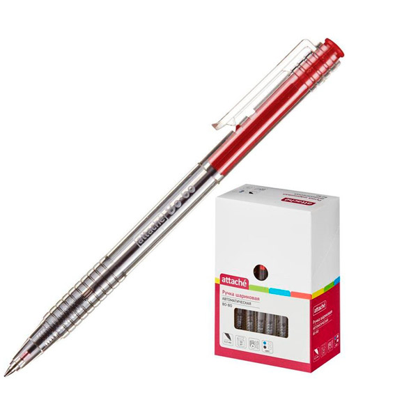 Ручка шариковая автоматическая Attache, цвет чернил красный, толщина линии письма 0,5 мм, прозрачный, Россия