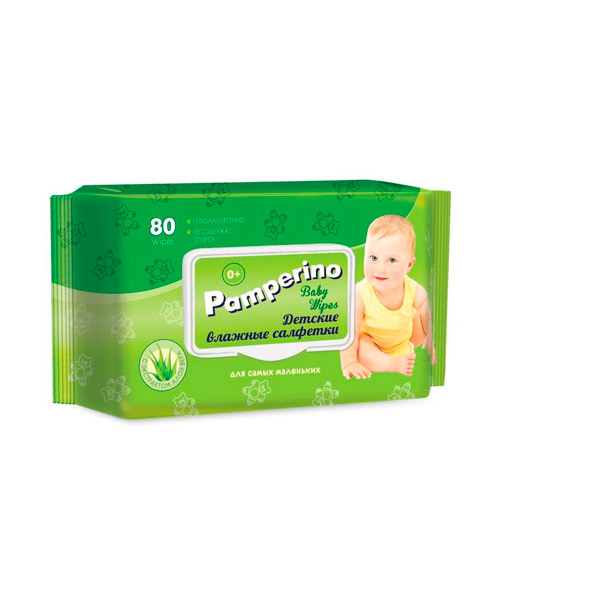 Салфетки влажные детские PAMPERINO, для самых маленьких, комплект 80 шт.