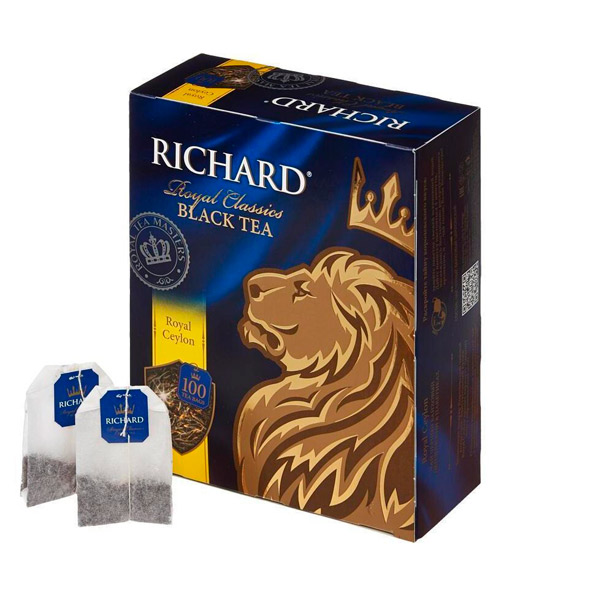 Чай пакетированный RICHARD, "Royal Ceylon", черный, 100 пакетиков по 2 г, Россия, 610601