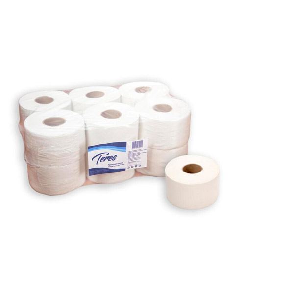 Туалетная бумага в рулонах, Терес, "Эконом мини", T2, 1-сл, 12 рул*200 м, цвет серый, T-0024