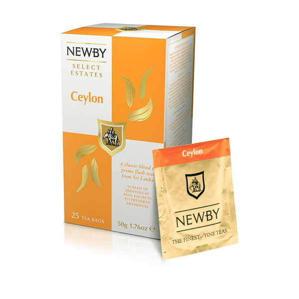 Чай пакетированный Newby, "Ceylon", черный цейлонский,  25 пакетиков по 2 г, Индия