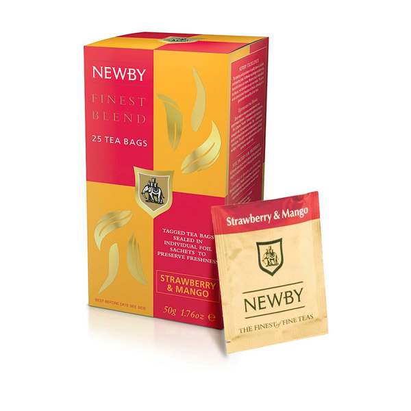 Чай пакетированный Newby, "Finest Blend", черный, с манго и клубникой,  25 пакетиков по 2 г, Индия