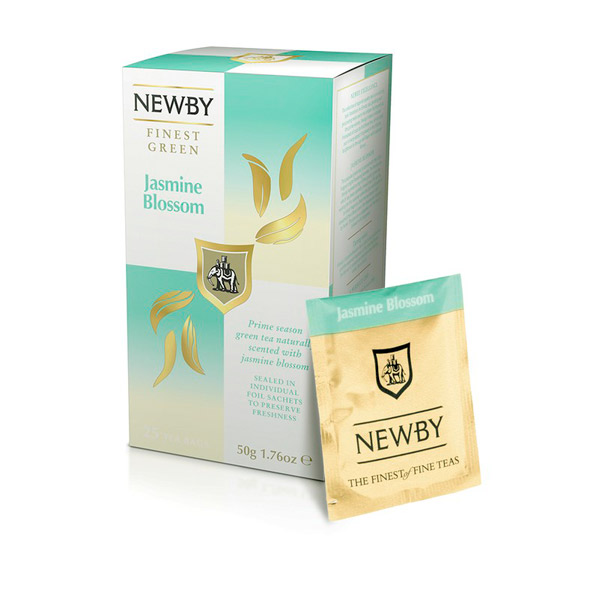 Чай пакетированный Newby, "Jasmine Blossom", зеленый, с жасмином,  25 пакетиков по 2 г, Индия