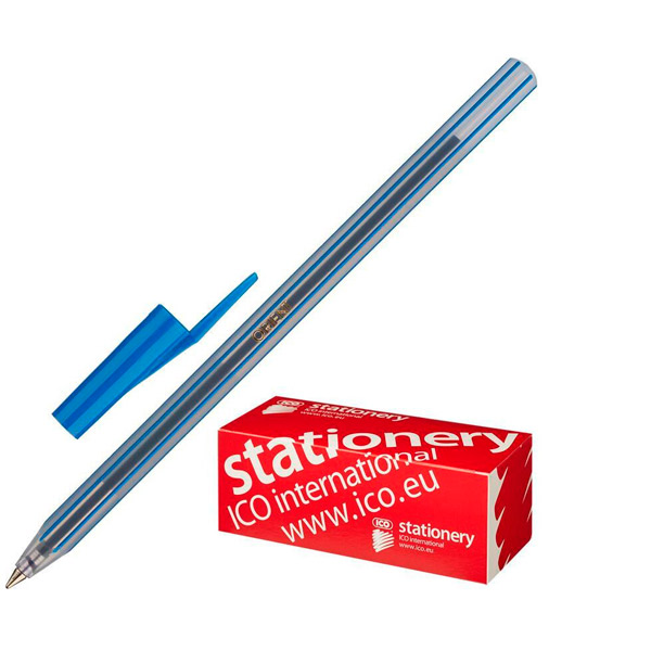 Ручка шариковая одноразовая ICO, цвет чернил синий, толщина линии письма 0,5 мм, прозрачный, Венгрия