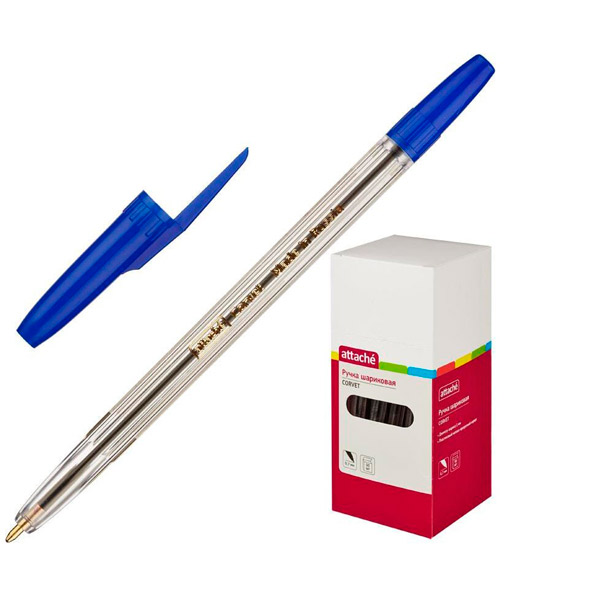 Ручка шариковая Attache, "Corvet", цвет чернил синий, толщина линии письма 0,7 мм, корпус пластик, прозрачный, Россия