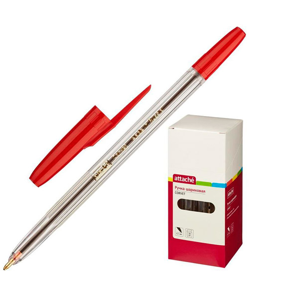Ручка шариковая Attache, "Corvet", цвет чернил красный, толщина линии письма 0,7 мм, корпус пластик, прозрачный, Россия