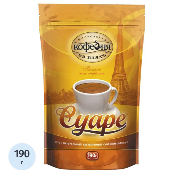 Кофе растворимый МОСКОВСКАЯ КОФЕЙНЯ НА ПАЯХЪ Суаре, 190г, 100% арабика, сублимир., мягкая упаковка
