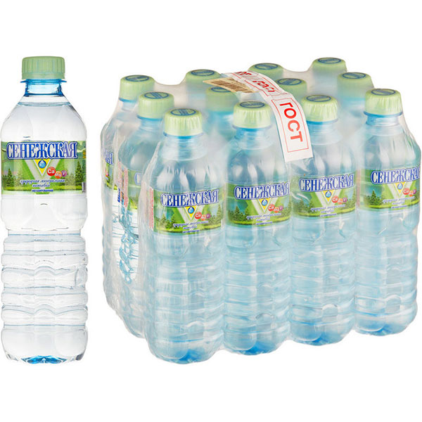 Вода негазированная питьевая, Сенежская, 0,5 л, 12 шт, Россия, упаковка пластиковая бутылка