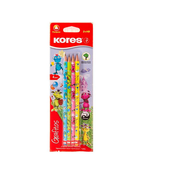 Набор простых карандашей Kores, "Fantasy Kores", в упаковке 4 шт., наличие ластика, заточенный, Китай