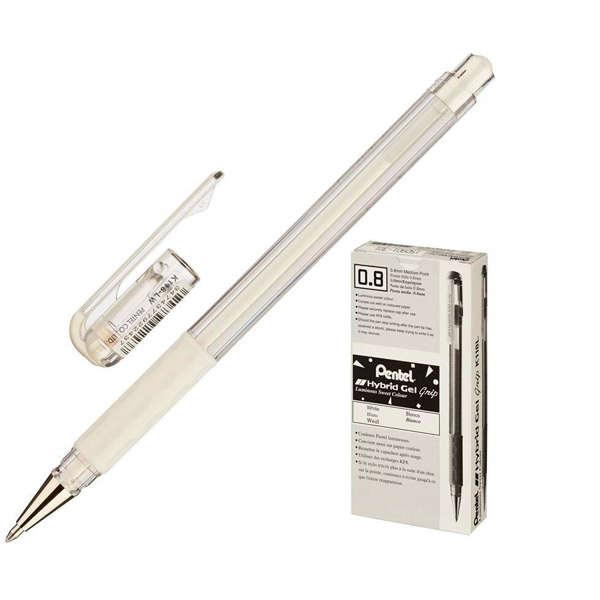 Ручка гелевая одноразовая Pentel, "Grip", цвет чернил белый, толщина линии письма 0,4 мм, Япония