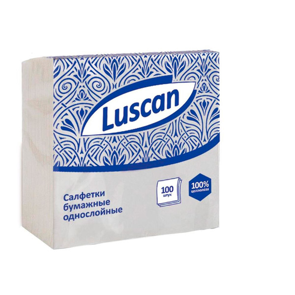 Салфетки бумажные Luscan, 100 шт., 1-сл, 24*24 см, цвет белый, Россия