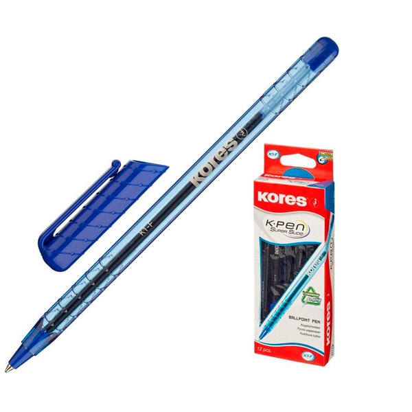 Ручка шариковая одноразовая Kores, цвет чернил синий, толщина линии письма 0,5 мм, синий, Китай