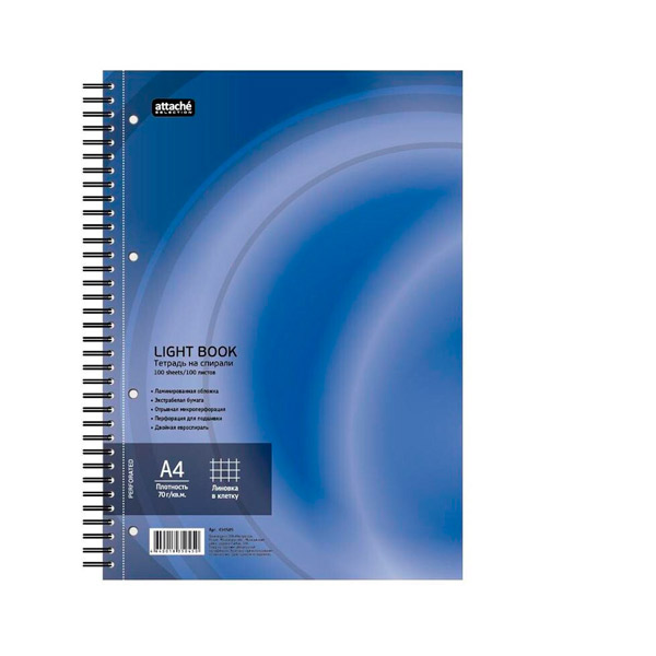 Бизнес-тетрадь A4, 160*204 мм, 100 л, Attache Selection, "LightBook", синий, клетка, крепление спираль, Россия