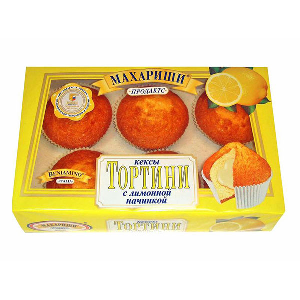 Кекс Махариши, "Тортини", лимонный джем, упаковка мягкая, вес 200 г, Россия