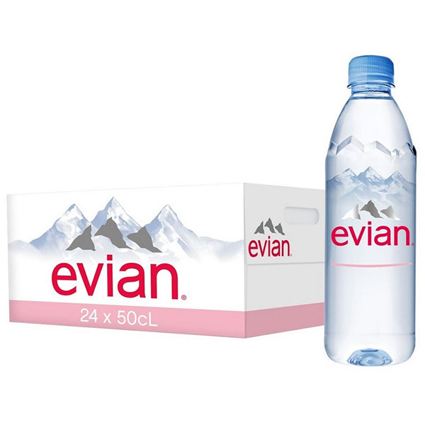 Вода негазированная минеральная, Evian, 0,5 л, 24 шт, Франция, упаковка пластиковая бутылка