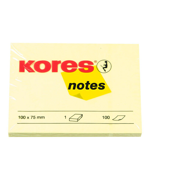 Блок самоклеящийся бумажный,  75*100 мм, 100 листов, 1 цвет, желтый, Kores, 56392, Германия