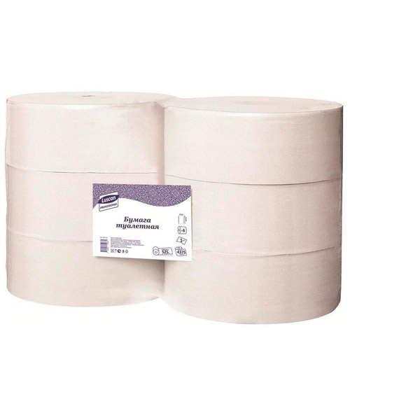 Туалетная бумага в рулонах, Luscan PROFESSIONAL, T1, 1-сл,  6 рул*525 м, цвет натуральный, 601110