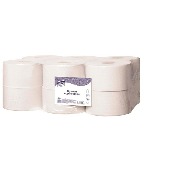 Туалетная бумага в рулонах, Luscan PROFESSIONAL, T2, 1-сл, 12 рул*200 м, цвет серый, 601111