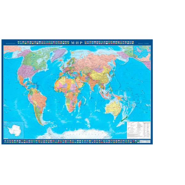 Карта настенная "Мир", Атлас Принт, 1:22 000 000, мелованный картон, 1500*1050 мм, тип политическая, Россия