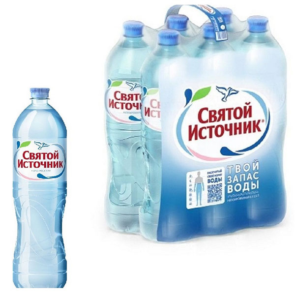 Вода негазированная питьевая, Святой Источник, 1,5 л,   6 шт, Россия, упаковка пластиковая бутылка