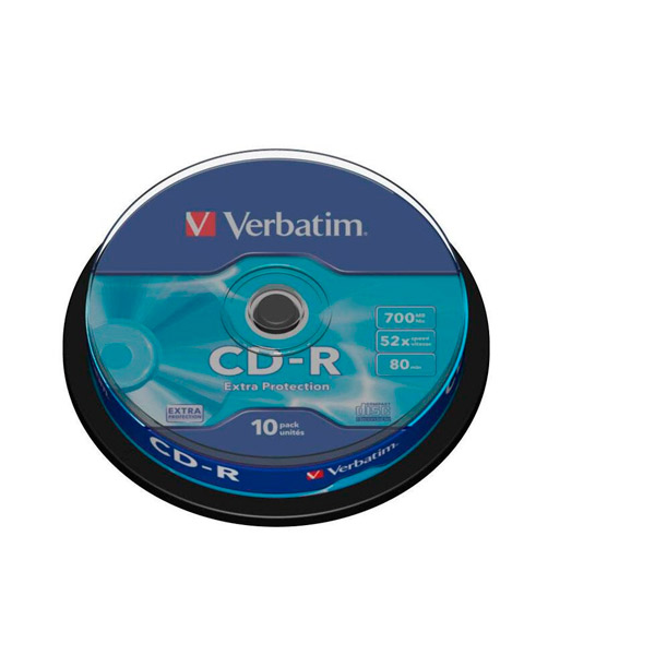 Диск тип CD-R, 0,7 GB, в упаковке 10 шт., Verbatim, "Extra Protection", скорость записи 52x, cake box, Китай