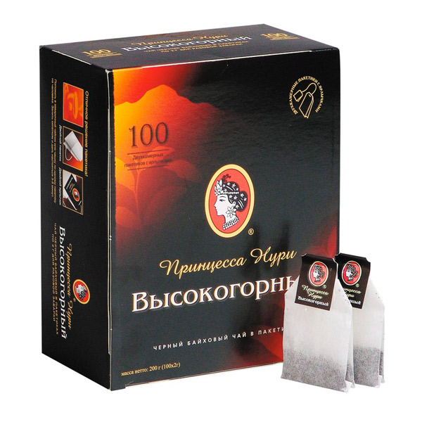 Чай пакетированный Принцесса Нури, "Высокогорный", черный, 100 пакетиков по 2 г, Россия