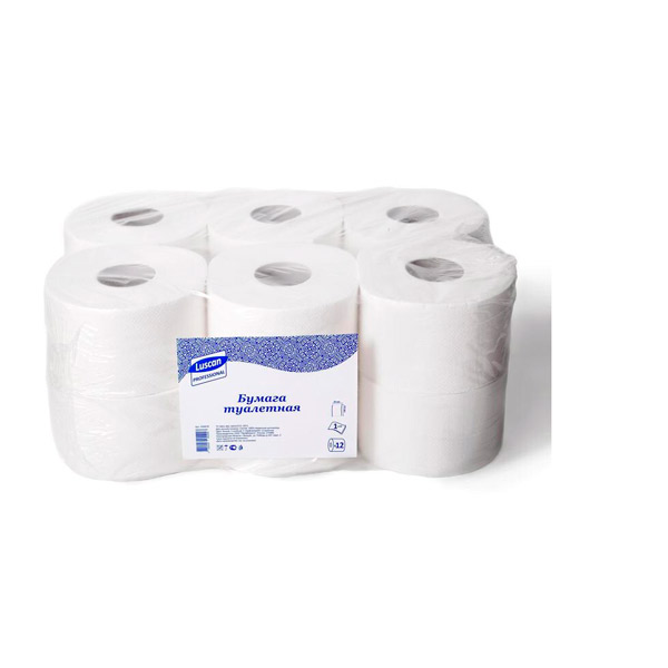 Туалетная бумага в рулонах, Luscan PROFESSIONAL, T2, 1-сл, 12 рул*200 м, цвет белый, 694878