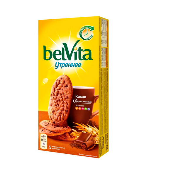 Печенье BelVita (Юбилейное), Утреннее витаминизированное с какао, песочное, вес  225 г, Россия