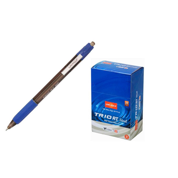 Ручка шариковая автоматическая одноразовая Unimax, "Glide Trio RT GP Steel", цвет чернил синий, толщина линии письма 0,5 мм, корпус пластик, прозрачный