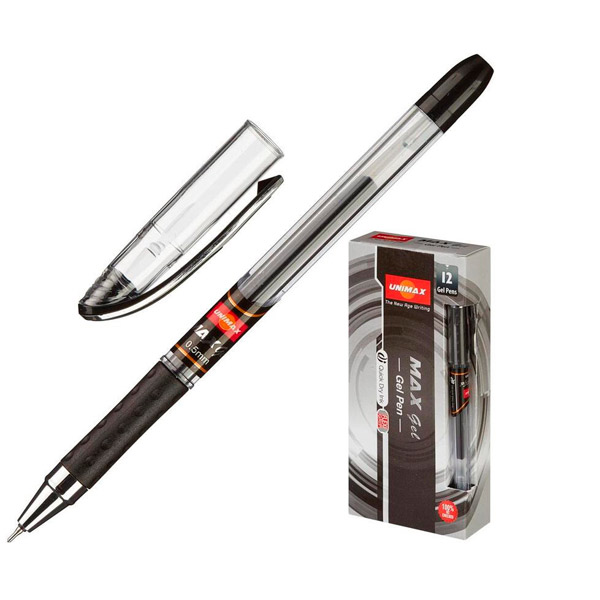 Ручка гелевая одноразовая Unimax, "Max Gel", цвет чернил черный, толщина линии письма 0,3 мм, Индия