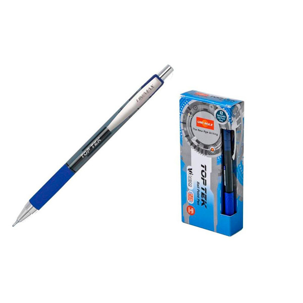 Ручка шариковая автоматическая Unimax, "Top Tek RT", цвет чернил синий, толщина линии письма 0,5 мм, прозрачный, Индия