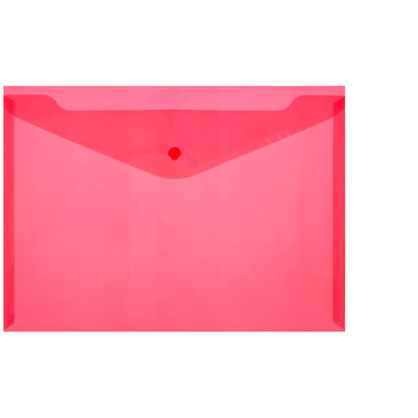Папка-конверт с кнопкой A4, в упаковке 10 шт, прозрачный тонированный пластик, цвет красный, плотность 180 мкм, Attache, Россия