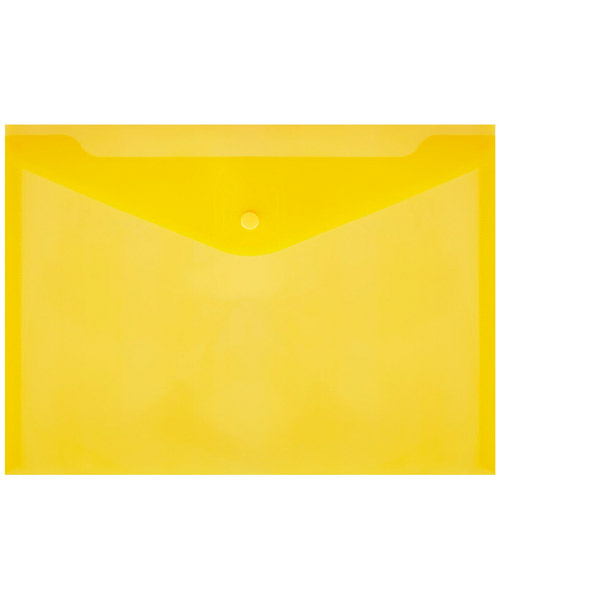 Папка-конверт с кнопкой A4, в упаковке 10 шт, прозрачный тонированный пластик, цвет желтый, плотность 180 мкм, Attache, Россия