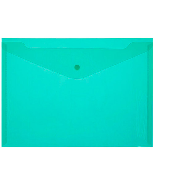 Папка-конверт с кнопкой A4, в упаковке 10 шт, прозрачный тонированный пластик, цвет зеленый, плотность 180 мкм, Attache, Россия