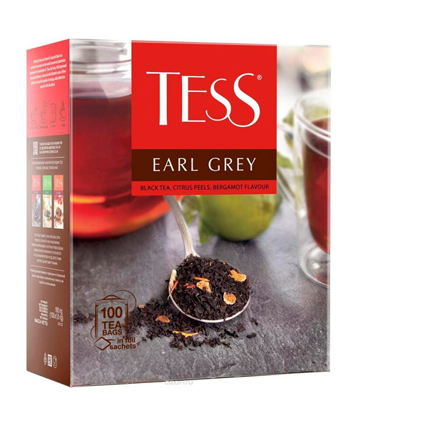 Чай пакетированный Tess, "Earl Grey", черный, с цедрой лайма и ароматом бергамота, 100 пакетиков по 1,5 г, Россия