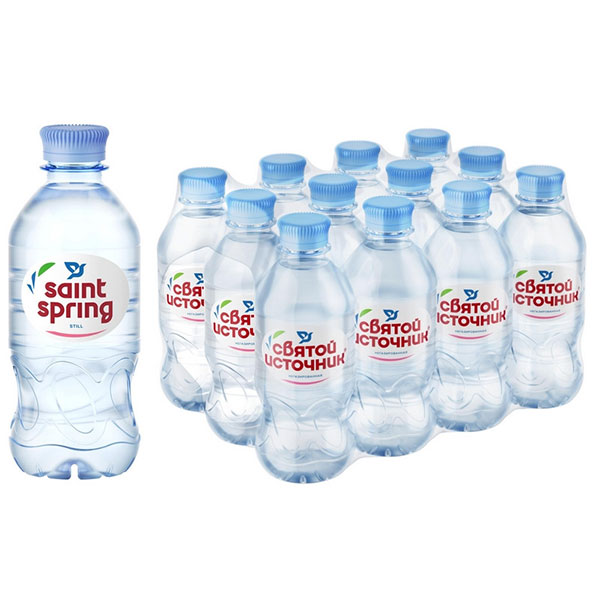 Вода негазированная питьевая, Святой Источник, 0,33 л, 12 шт, Россия, упаковка пластиковая бутылка