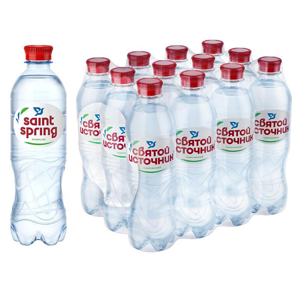 Вода газированная питьевая, Святой Источник, 0,5 л, 12 шт, Россия, упаковка пластиковая бутылка
