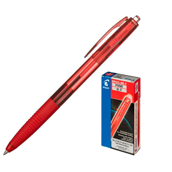 Ручка шариковая автоматическая одноразовая Pilot, "Super Grip", цвет чернил красный, толщина линии письма 0,22 мм, корпус пластик, красный, BPGG-8R-F-R