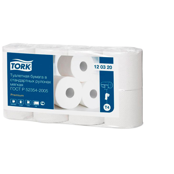 Туалетная бумага в рулонах, Tork, "Premium", T4, 2-сл,  8 рул* 23 м, цвет белый, 120320