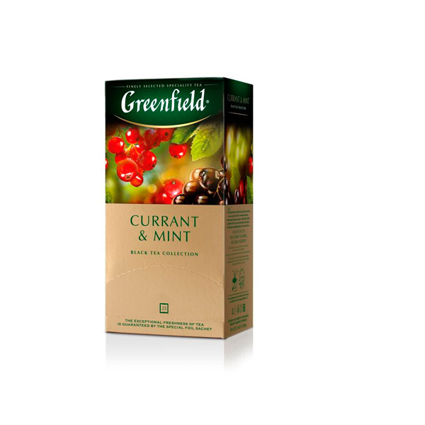 Чай пакетированный Greenfield, "Currant and Mint", черный, со смородиной и мятой,  25 пакетиков по 1,8 г, Россия