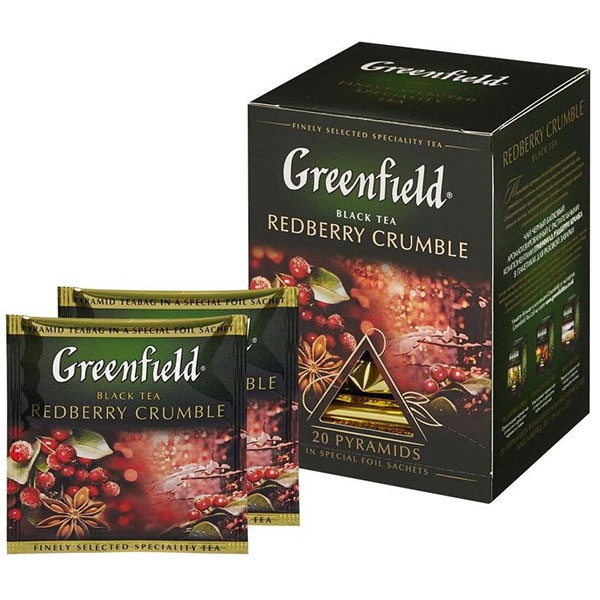 Чай пакетированный Greenfield, "Redberry Crumble", черный, c брусникой,  20 пирамидок по 1,8 г, Россия