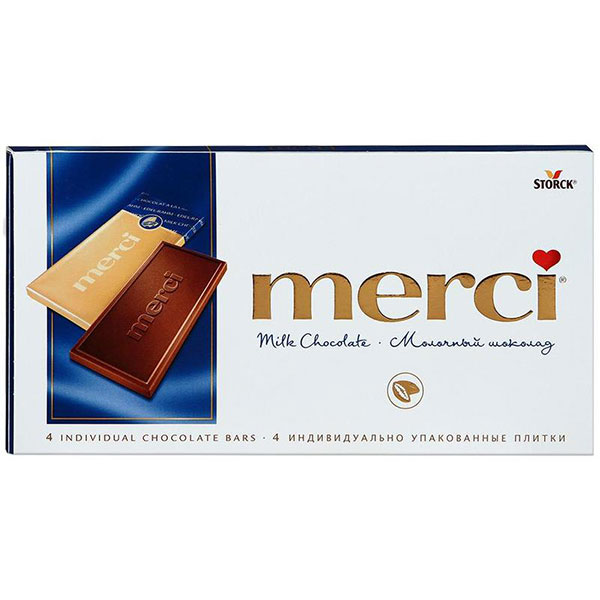 Шоколад Merci, молочный, вес  100 г, Германия