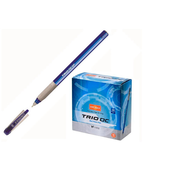 Ручка шариковая одноразовая Unimax, "Trio DC GP", цвет чернил синий, толщина линии письма 0,5 мм, синий, наличие резиновой манжетки, Индия