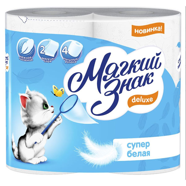 Бумага туалетная 2-сл,  4рул, МЯГКИЙ ЗНАК Deluxe С41, по 21,88м, белая, с тиснением